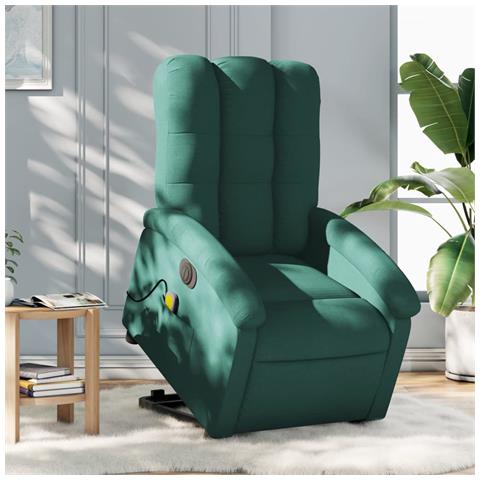 Poltrona Alzapersona Massaggiante Elettrica Verde Scuro Tessuto - Foto 8