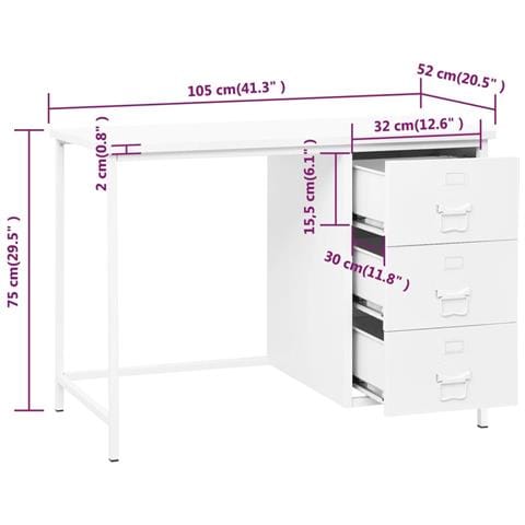 Lusso Casadino -  Scrivania Industriale Con Cassetti Bianca 105x52x75 Cm Acciaio - Foto 8