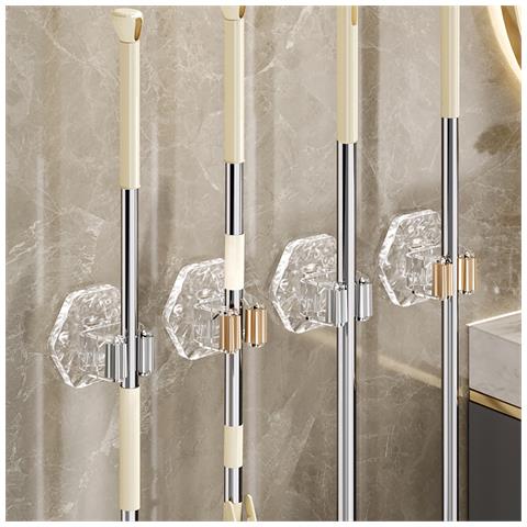 Supporto A Parete Per Mocio E Scopa - Autoadesivo, Senza Foratura Gold - Foto 5