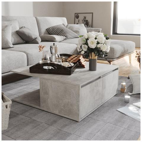 Tavolino Da Salotto Grigio Cemento 80x80x31cm Legno Multistrato - Foto 7