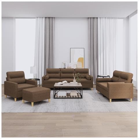 Set di Divani 4 pz con Cuscini Marrone in Tessuto - Foto 2