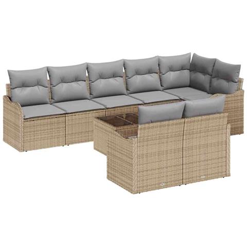 Set di divani da giardino  9 pezzi con cuscini in rattan, Divano da giardino  2 posti con cuscini in rattan beige - Foto 1