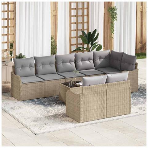 Set di divani da giardino  9 pezzi con cuscini in rattan, Divano da giardino  2 posti con cuscini in rattan beige - Foto 2