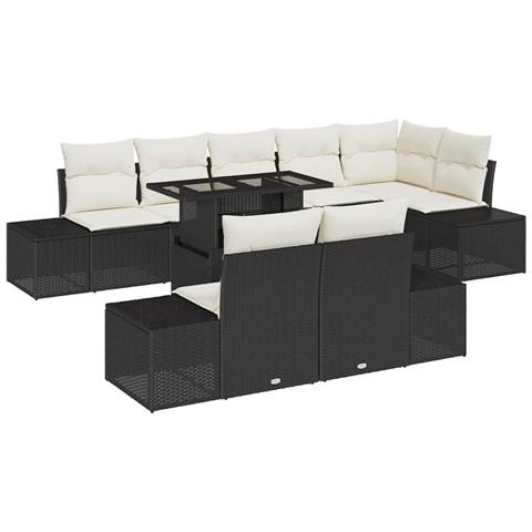 Set di divani da giardino da 9 pezzi con cuscini in polirattan nero - Foto 1