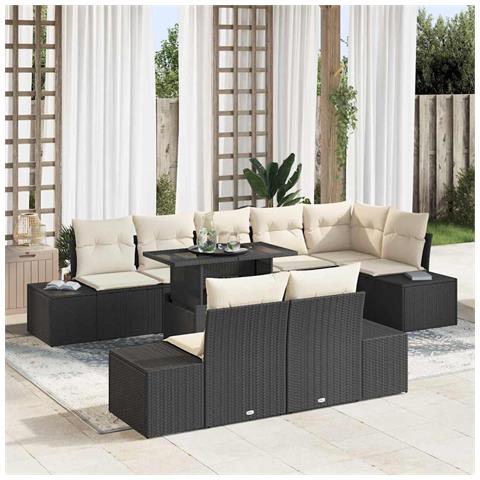 Set di divani da giardino da 9 pezzi con cuscini in polirattan nero - Foto 2