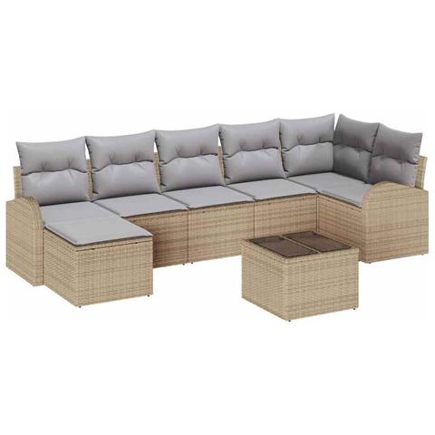 Set divano da giardino a 8 pezzi con cuscini in polyrattan nero - Foto 1