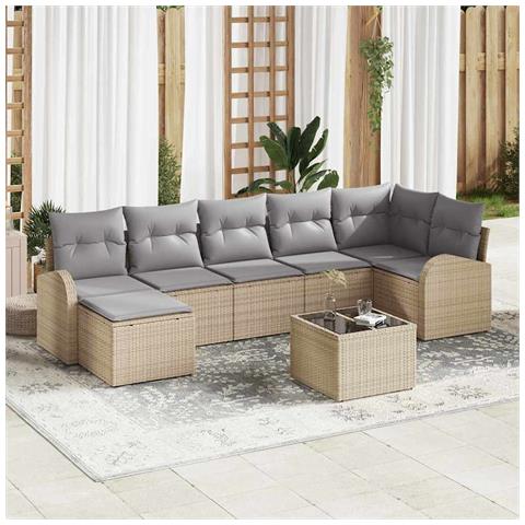 Set divano da giardino a 8 pezzi con cuscini in polyrattan nero - Foto 2