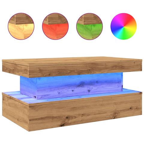 Tavolino da Salotto con Luci LED Rovere Artigianale 90x50x40 cm - Foto 1
