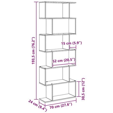 Mobile per Libri Rovere Nero 70x24x193.5 cm Legno Ingegnerizzato - Foto 9