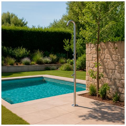 Doccia Piscina Esterno Inox Satinato Acciaio Inox 316 Con Deviatore Sopra-sotto Miscelatore Calda-fredda Getto Lavapiedi Acciaio Cartuccia Ceramica Soffione Anticalcare Mx1002-inox - Foto 1