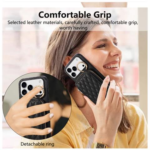 Elegante Custodia A Portafoglio In Pelle Pu Con Texture Lychee Compatibile Con Iphone 17 - Porta Carte A Tracolla Nera E Cavalletto - Foto 7