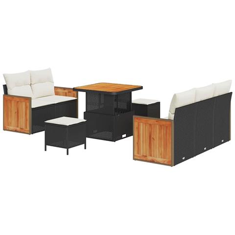 Set Divano da Giardino con cuscino 8 pcs Nero Poly Rattan - Foto 1
