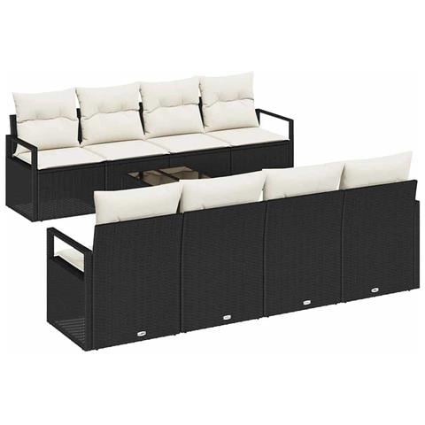 Set Divano da Giardino 9 pcs Nero e Crema 55 x 55 x 37 cm - Foto 1