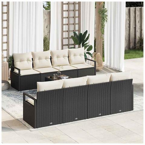 Set Divano da Giardino 9 pcs Nero e Crema 55 x 55 x 37 cm - Foto 2