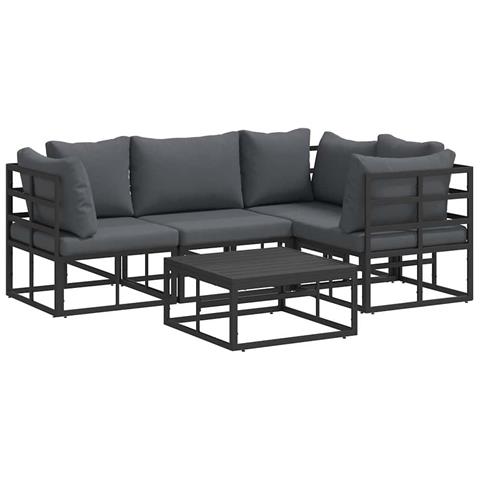 Set Divano da Giardino con cuscino 5 pcs Nero Alluminio - Foto 1