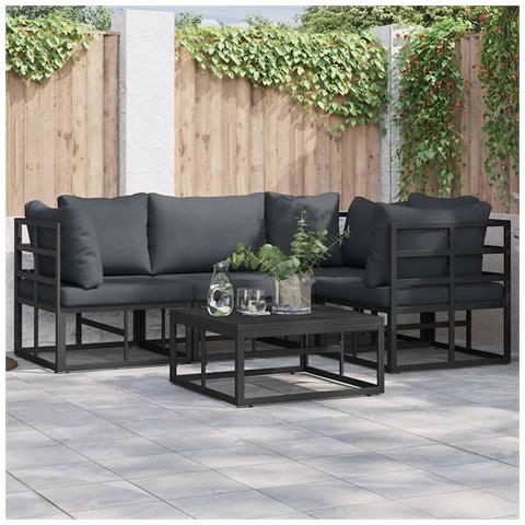 Set Divano da Giardino con cuscino 5 pcs Nero Alluminio - Foto 2