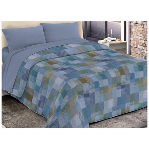 Trapunta Piumone Invernale Imbottita 300gr Microfibra Diadema Quadri 2 Piazze D20 Blu - Foto 1