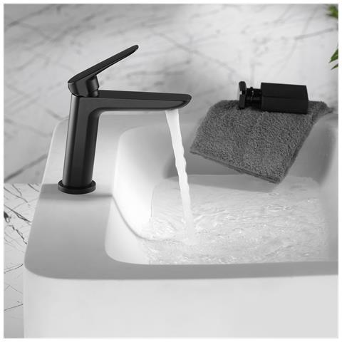 Imex Miscelatore Lavabo Monocomando Corpo In Ottone E Zama Nero Opaco Cartuccia Ceramica Ø25mm Aeratore Ultrasottile Tubi Flessibili 3-8 Inclusi Serie Belgica - Modello Imex-bdz044-1ng - Foto 1