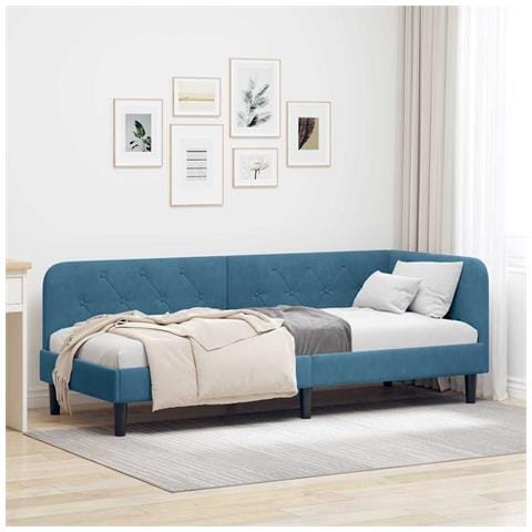 Cornice del letto ad angolo Blu 80 x 200 cm Velluto - Foto 2