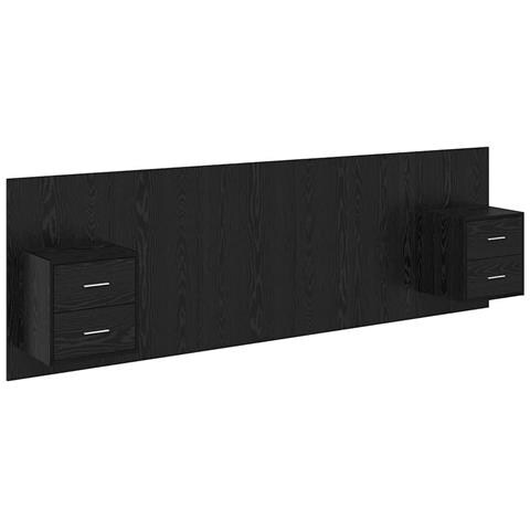 Testata con Comodino 3 pcs Rovere Nero Legno multistrato - Foto 1