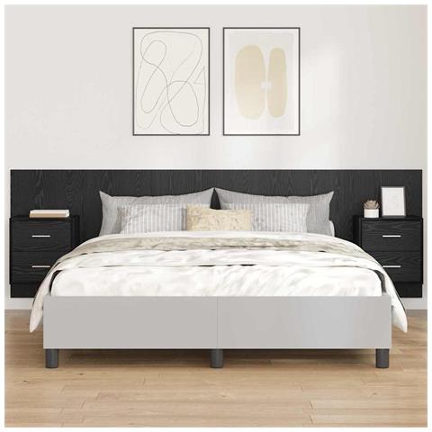 Testata con Comodino 3 pcs Rovere Nero Legno multistrato - Foto 2