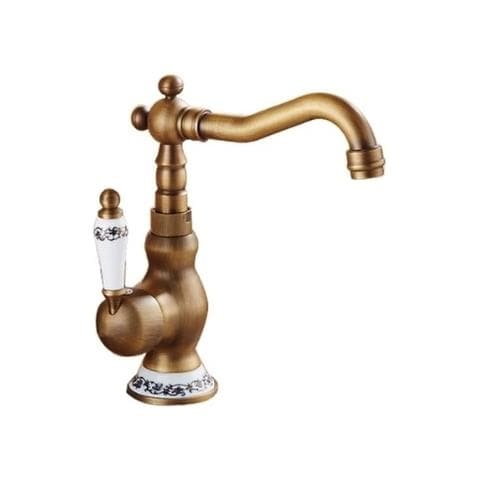 Rubinetto per lavabo da bagno, Blackswan, tipo M334, modello corto bronzo antico con ceramica, misura 23 cm - Foto 1