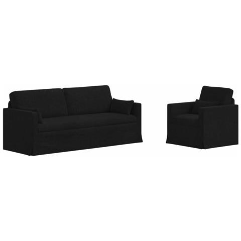 Divano 2 pcs Nero 198 x 78 x 80 cm Tessuto - Foto 1