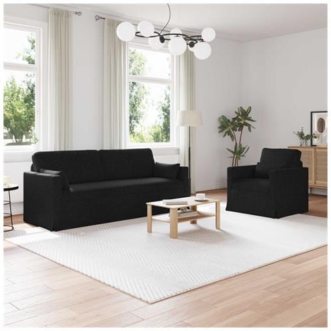 Divano 2 pcs Nero 198 x 78 x 80 cm Tessuto - Foto 2
