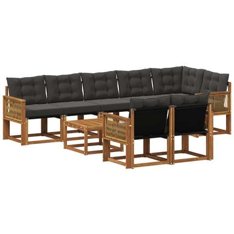 Set di divani da esterno con cuscino 9 pcs Naturale e Nero - Foto 1