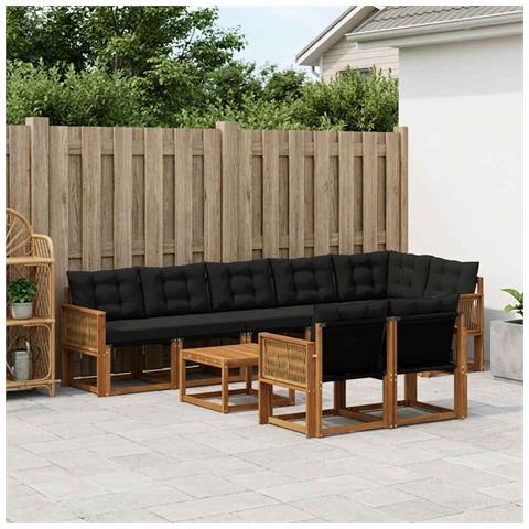 Set di divani da esterno con cuscino 9 pcs Naturale e Nero - Foto 2