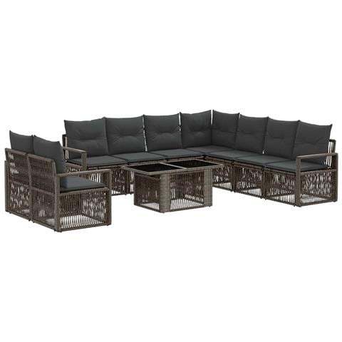 Set Divano da Giardino 10 pz Grigio e Grigio Scuro polyrattan - Foto 1