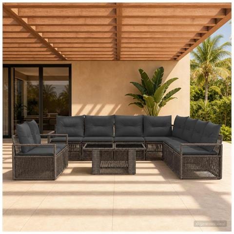 Set Divano da Giardino 10 pz Grigio e Grigio Scuro polyrattan - Foto 10