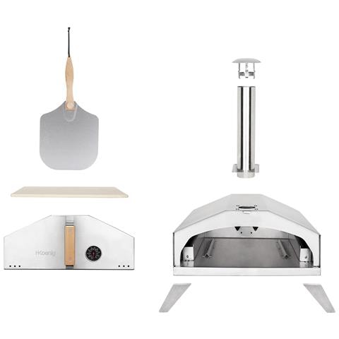 Forno a gas per pizza GINO440, 30,5x30,5 cm, Pietra in Cordierite, fino a 450°C, Porta e camino rimovibili, Termometro e Paletta incorporati - Foto 5