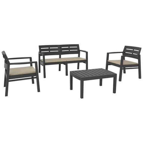 Set da Giardino 2 Sedie 1 Divano 1 Tavolo con Cuscini Colore Antracite - Modello Java - Foto 2