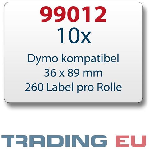 10x Etichetta Compatibile Con Dymo 99012 36 X 89 Mm 260 Etichette Per Bobina / Seiko Slp-2rle 36 X 89 Mm 260 Per Rotolo Di Etichette (1x)  - Foto 1