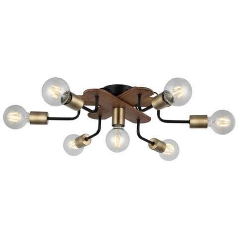 Lampada A Soffitto Budak - Plafoniera - Da Parete - Oro, Nero, Legno In Metallo, Legno, 57 X 57 X 15 Cm, 7 X E27, Max 40w - Foto 1