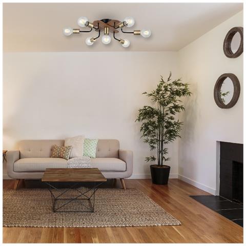 Lampada A Soffitto Budak - Plafoniera - Da Parete - Oro, Nero, Legno In Metallo, Legno, 57 X 57 X 15 Cm, 7 X E27, Max 40w - Foto 6