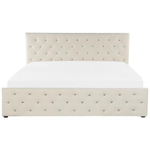 Letto Matrimoniale Contenitore Velluto Beige 180x200 Cm Amiens - Foto 12