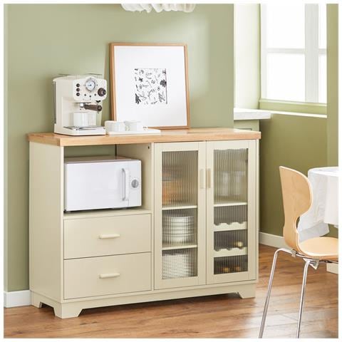 Credenza Buffet Con 2 Ante In Vetro Mobile Da Cucina Mobile Microonde 120x40x90cm Beige Fsb81-mi Sobuy - Foto 5