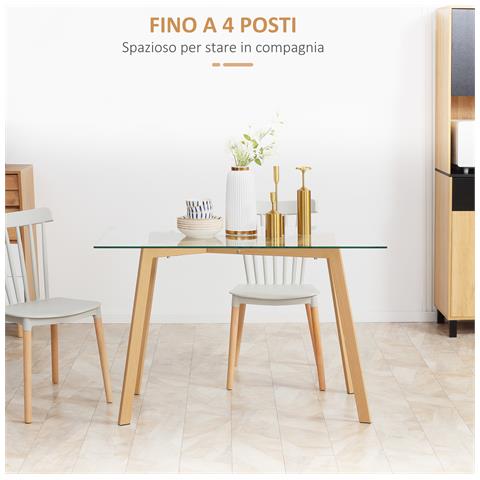 Tavolo Da Pranzo Rettangolare Per 4 Persone Max, In Acciaio Con Piano In Vetro Temperato, 120x60x76 Cm - Foto 2