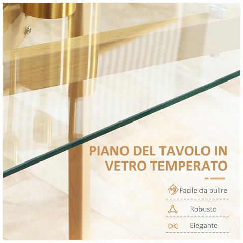 Tavolo Da Pranzo Rettangolare Per 4 Persone Max, In Acciaio Con Piano In Vetro Temperato, 120x60x76 Cm - Foto 6