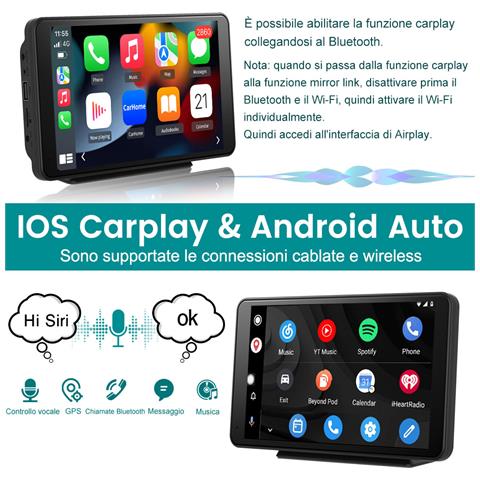 7 Pollici Portatile Wireless Carplay Android Auto Airplay Autolink, Chiamate Bluetooth Musica Gps Online Mappa Navigation Car Radio Audio - Foto 7