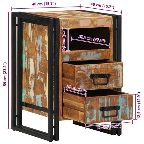 Comodino 40x40x59 cm in Legno Massello di Recupero - Foto 2