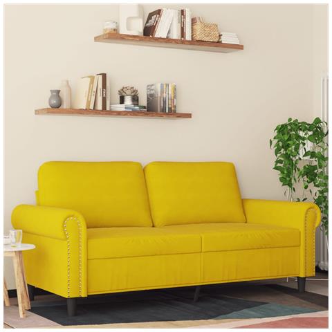 Divano A 2 Posti Giallo 140 Cm In Velluto - Foto 1
