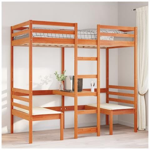 Giroletto Soppalco Scrivania E Sedie Marrone Cera 75x190cm Pino - Foto 3