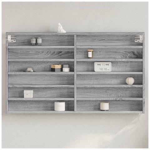Armadietto Vetrina Grigio Sonoma 100x8,5x58cm Legno Multistrato - Foto 1