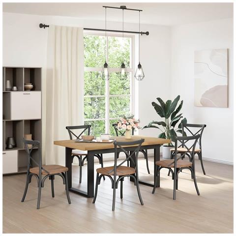 Tavolo Pranzo Noain Gambe A Forma U 160x90x75 Cm Legno Massello - Foto 2