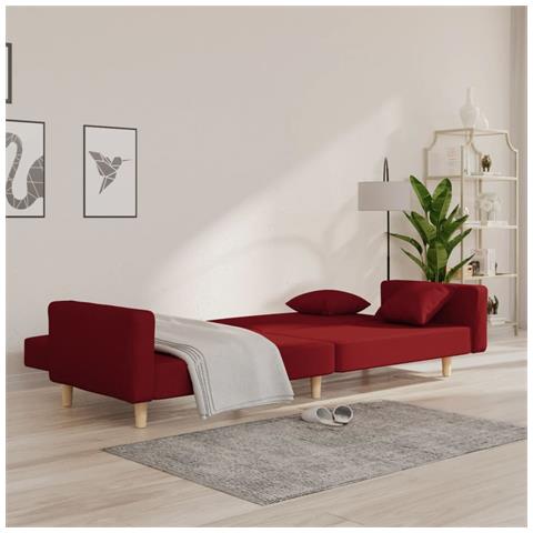 Divano Letto A 2 Posti Con 2 Cuscini Rosso Vino In Tessuto - Foto 2