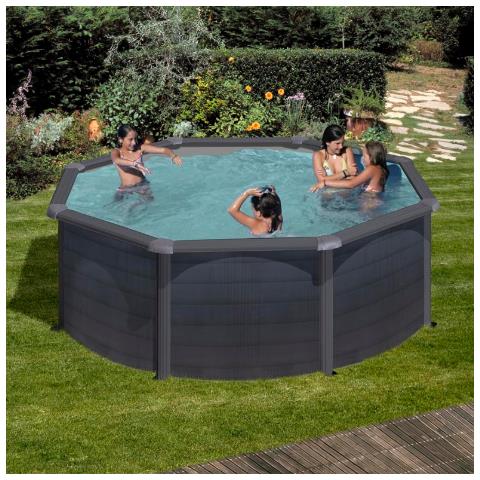 Piscina Rotonda Kea 300 X 120 Cm Con Parete In Acciaio Grafite - Foto 1