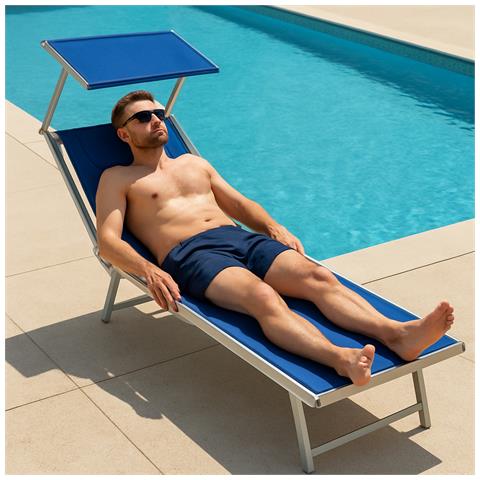 Lettino Sdraio Reclinabile Per Mare Piscina E Giardino Total Blu Con Parasole - Foto 2
